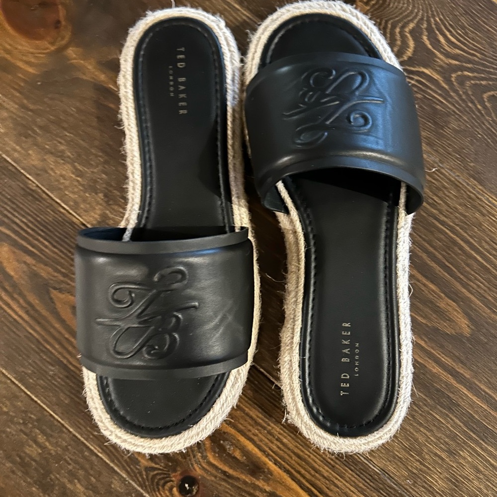 Ted Baker Black Espadrille Slide Sandals